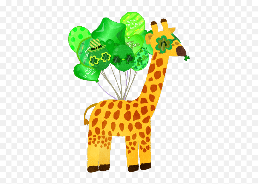 St Patricku0027s Day Giraffe With Green Balloons And Holding A Emoji,St Paddy's Day Emoji