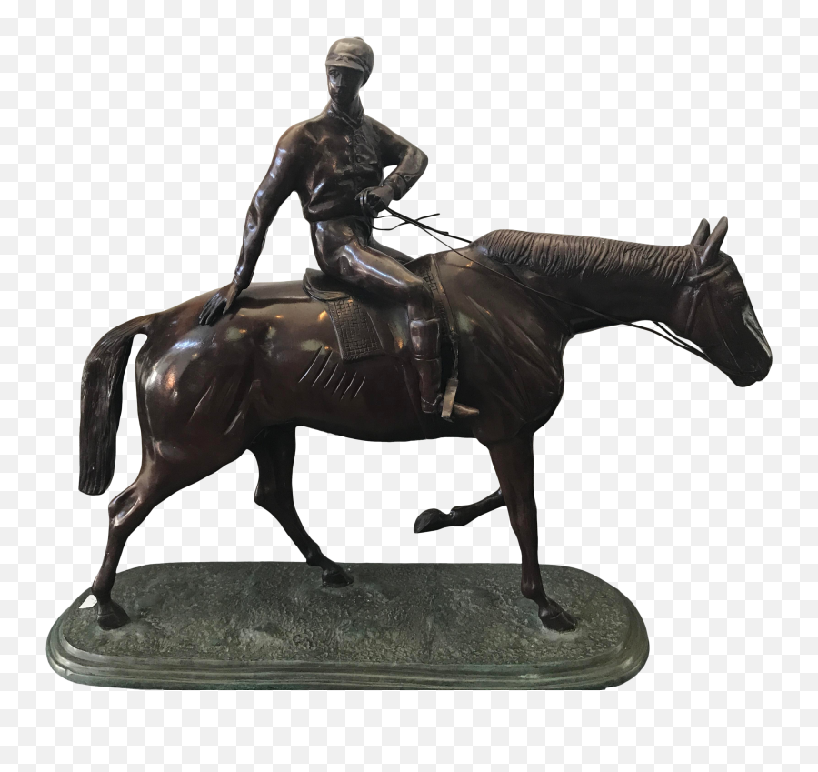 Bronze Race Horse And Jockey 225 X 24 Sculpture On Green Bronze Base Emoji,Facebook Racehorse Emoticon