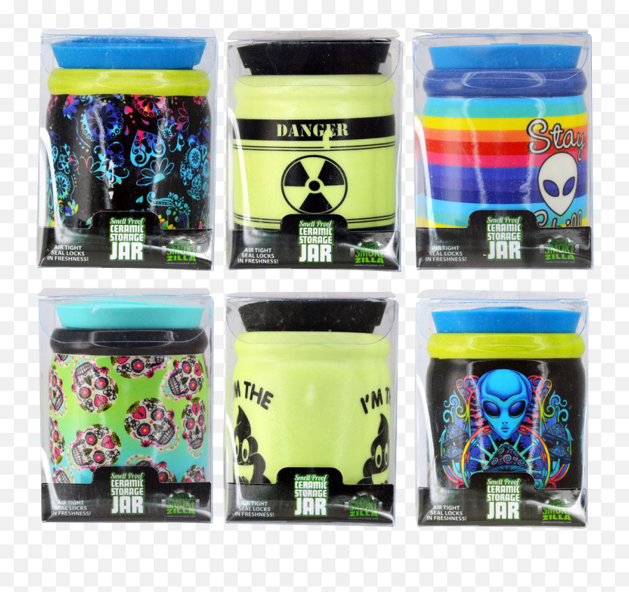 Smokezilla Smellproof Ceramic Storage Jars - 6 Pack Emoji,Plastic Containers Emoji
