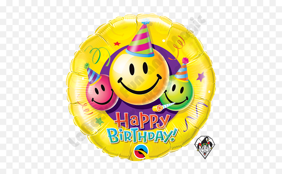 36 Inch Round Birthday Smiley Faces Foil Balloon Qualatex 1ct - Smiley Face Happy Birthday Smiley Emoji,Shooting Hearts Emoticon