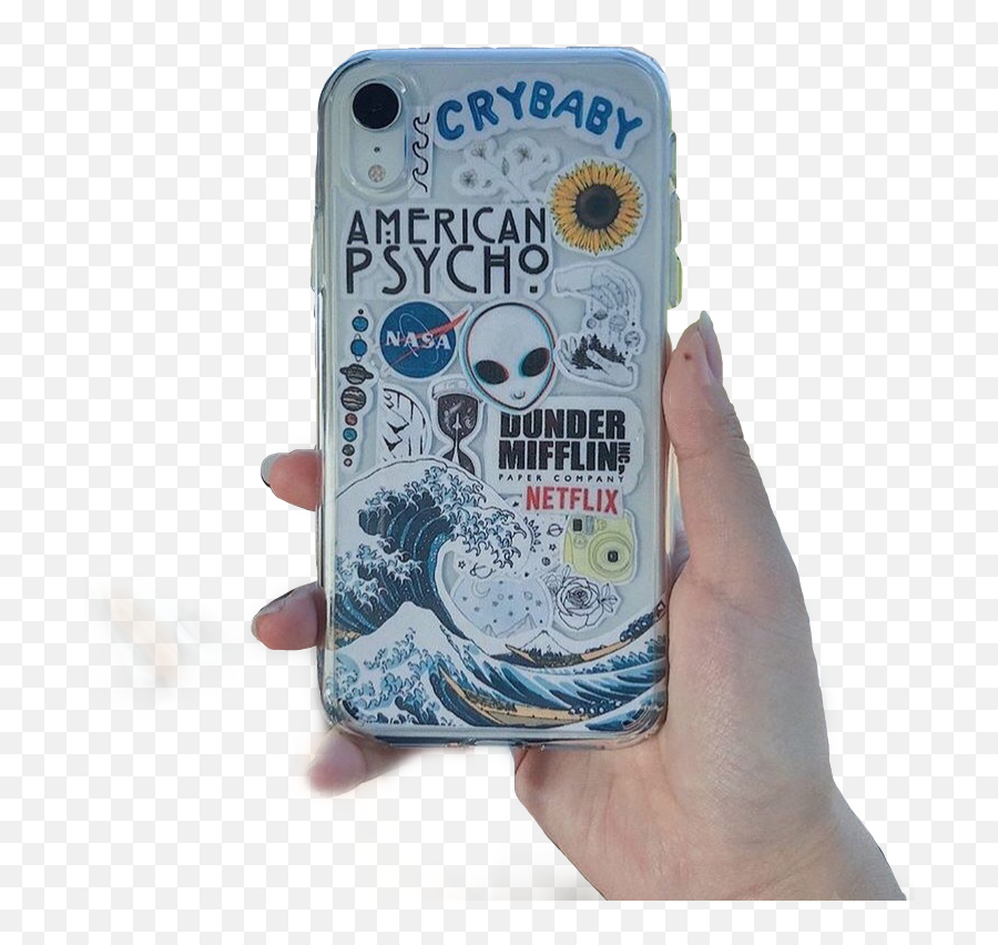 Art Americanhorrorstory Case Sticker - Great Wave Glass Painting Emoji,Emoji Doodle Phone Case
