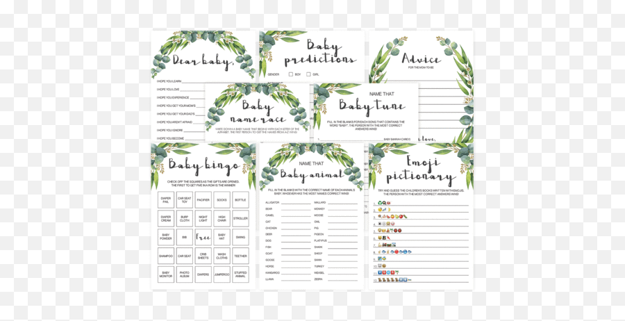 Popular Greenery Baby Shower Games Printable Printable - Vertical Emoji,Bridal Emoji Pictionary