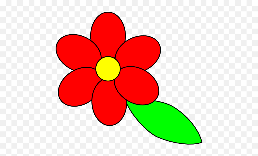 Flower Six Red Petals Black Outline Green Leaf Clipart - Flower Leaf Clipart Emoji,Facebook Emoticons Flowers