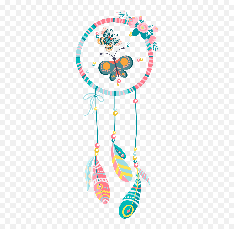 Dreamcatcher With Butterfly And Flowers Object Wall Decal Emoji,Dreamcatcher Animal Emojis