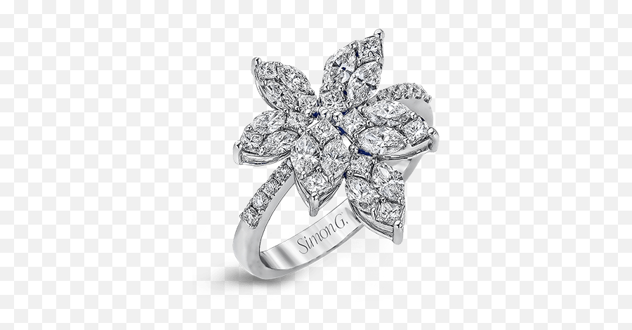 18k White Gold Diamond Fashion Ring - Flower Design Princess Ring Emoji,Emotion Ring White