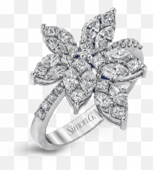 18k White Gold Diamond Fashion Ring - Flower Design Princess Ring Emoji,Emotion Ring White