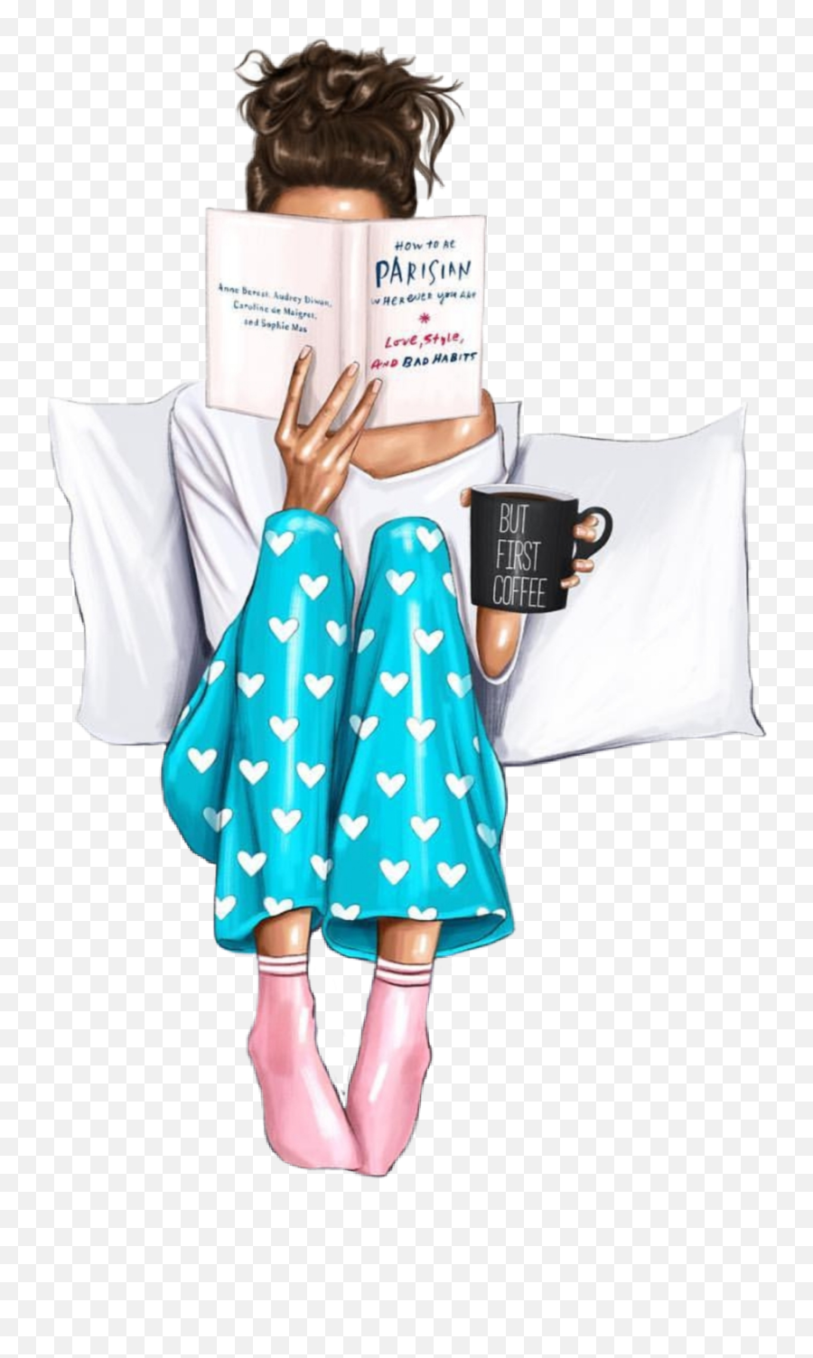 Scbook Book Reading Cozy Pyjama Bed Sticker By Kamatz - Drawing Emoji,Girl Emoji Pillow