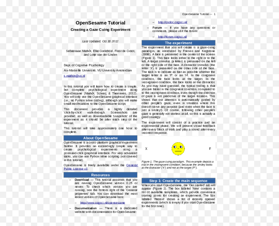 Pdf Opensesame Tutorial U2014 1 Creating A Gaze Cuing - Document Emoji,What Is Emoticon That Looks Like A Rectangle With An X In It