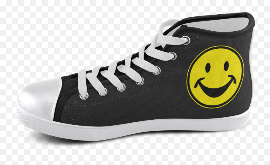 Funny Yellow Smiley For Happy People Menu0027s High Top Canvas Shoes Model 002 Id D377793 - Plimsoll Emoji,Large Crazy Emoticon