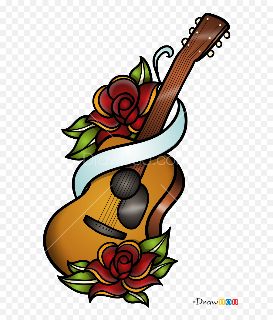 How To Draw Guitar Tattoo Old School - Old School Guitar Tattoo Emoji,Emoji Tattoo