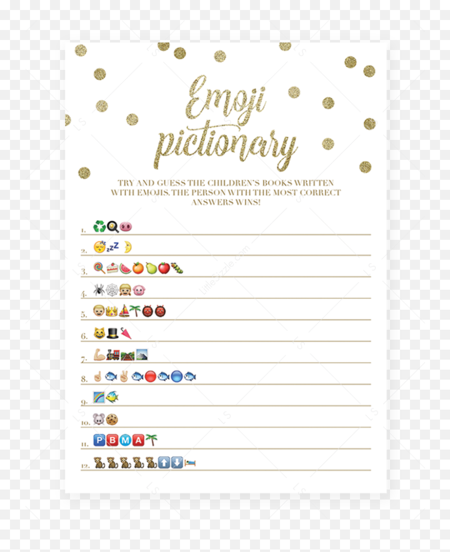 Emoji Pictionary Baby Shower Game Gold - Baby Shower Emoji Pictionary,Emoji Game