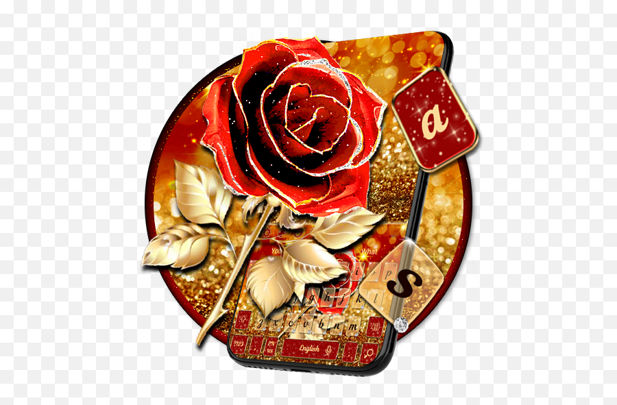 Red Gold Rose Keyboard Theme - Decorative Emoji,Red Rose Emoticon