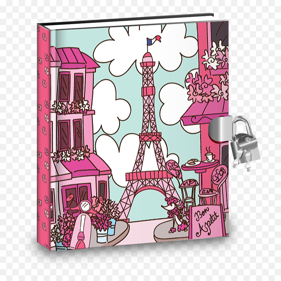 Gift Idea Pink Paris Kids Diary With Lock Emoji,Eifel Tower Emoji