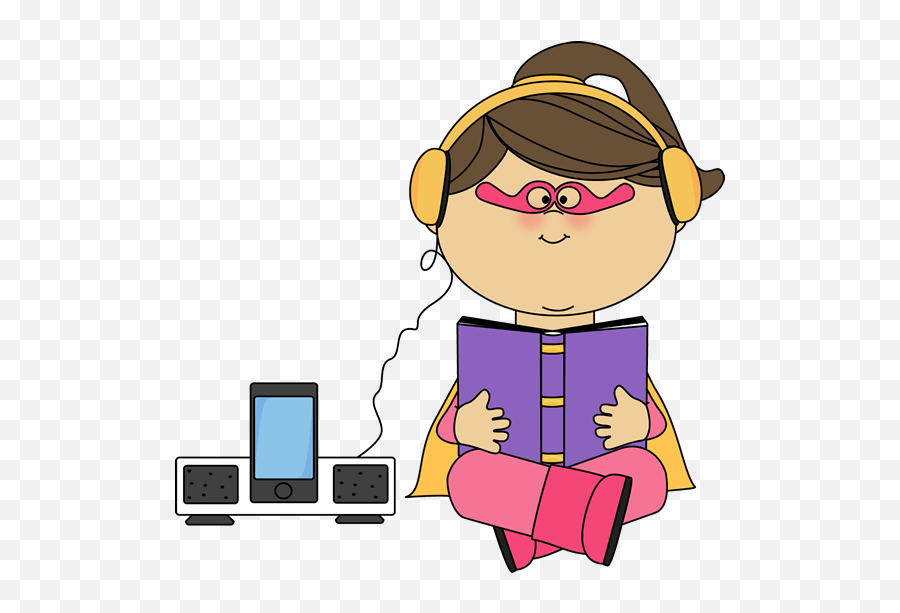 Superhero Girl Listening To A Book Image Emoji,Girl Emotions Clipart