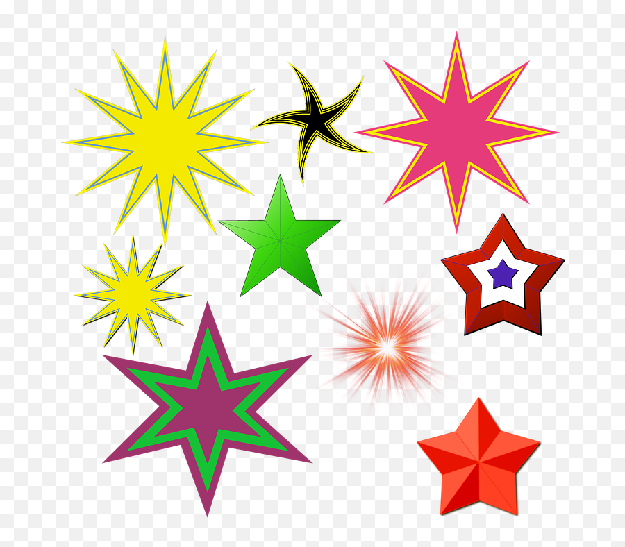 Stars Design Glowing Shining Pointed Various - Spur 6 Point Star Silhouette Emoji,Glowing Star Emoji