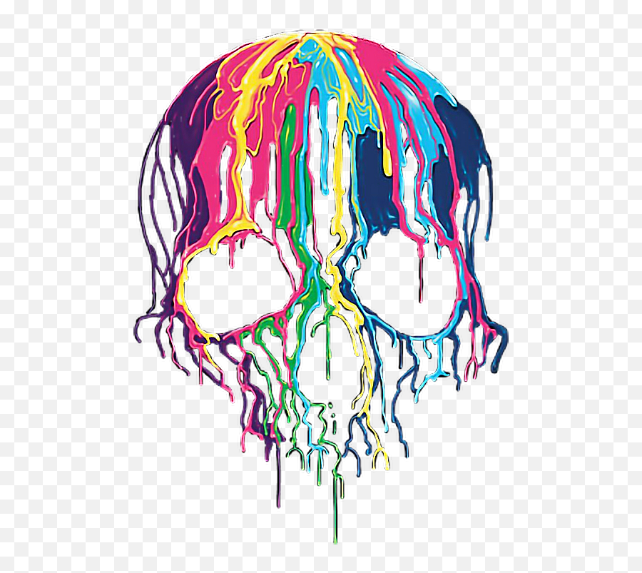 Skull Splatter Colorful Clipart - Colorful Melting Skull Png Emoji,Tskull Emoticon