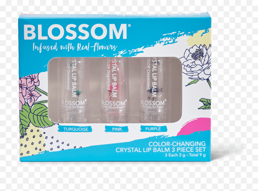 Blossom Gift Set Color Changing Crystal Lip Balm Turquoise Pink And Purple - Lip Balm Emoji,Alcohol Flag Emoji