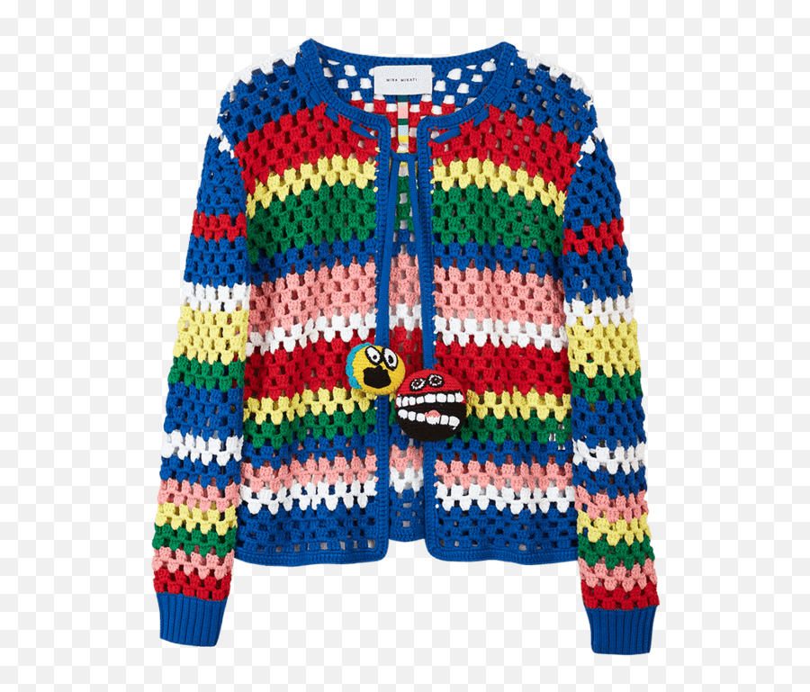 Rainbow Stripe Crochet Knit Cardigan - Long Sleeve Emoji,Knitting Emoji