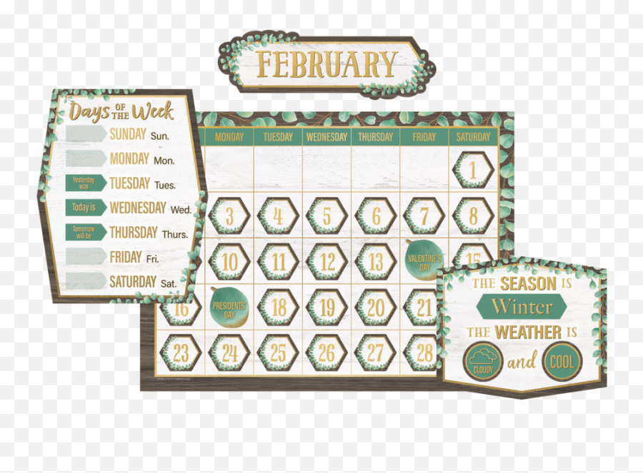 Calendar Bulletin Board Sets - School Crossing U0026 Toy Station Eucalyptus Calendar Bulletin Board Emoji,Christmas Emotions Bulletin Boards