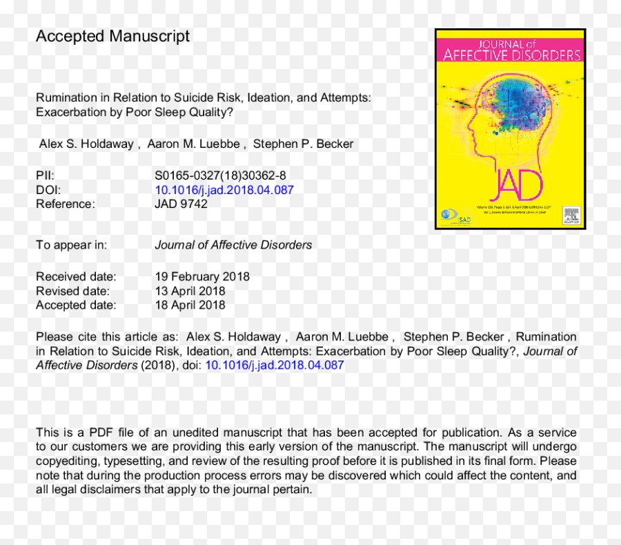 Rumination In Relation To Suicide Risk Ideation And Emoji,Emotion February 2018 Cover