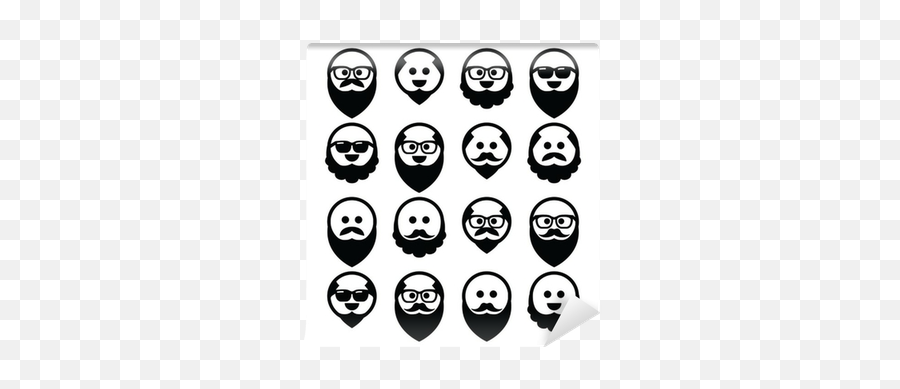 Wall Mural Bald Man With Beard And Mustache Icons Set Emoji,Man Black Hair Emoji