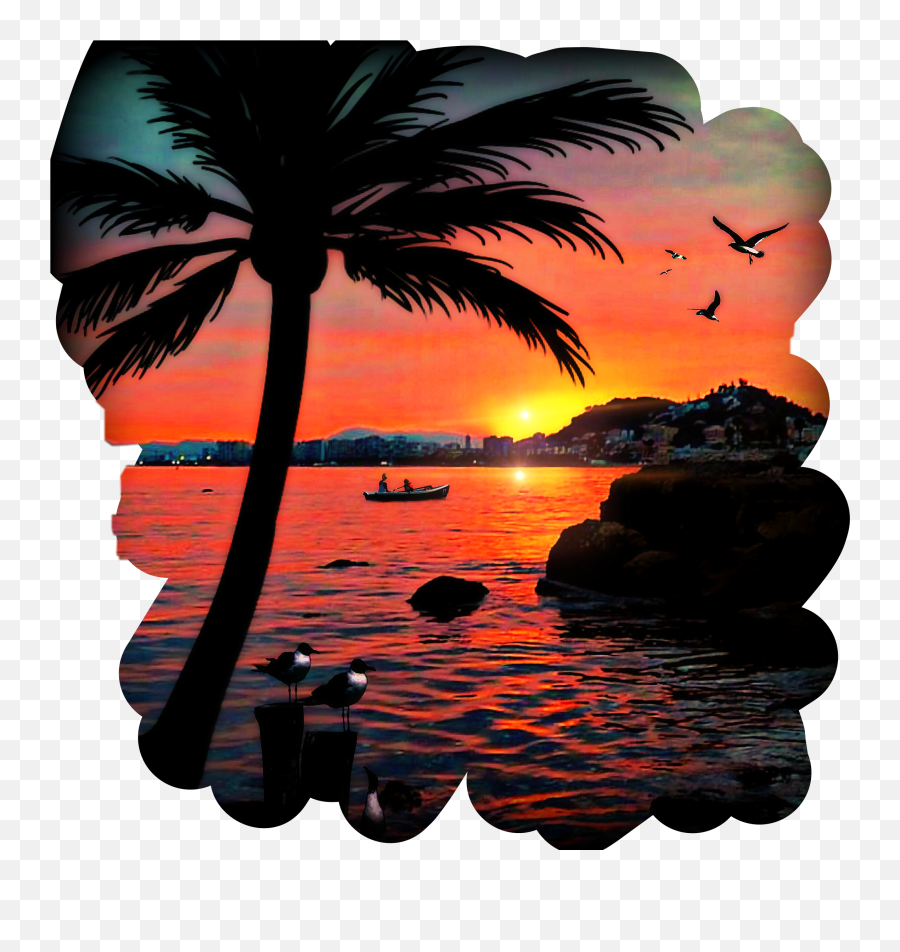Dusk Night Sunset Beach Sticker - Section Of Island Emoji,Sunset And Bird Emoji