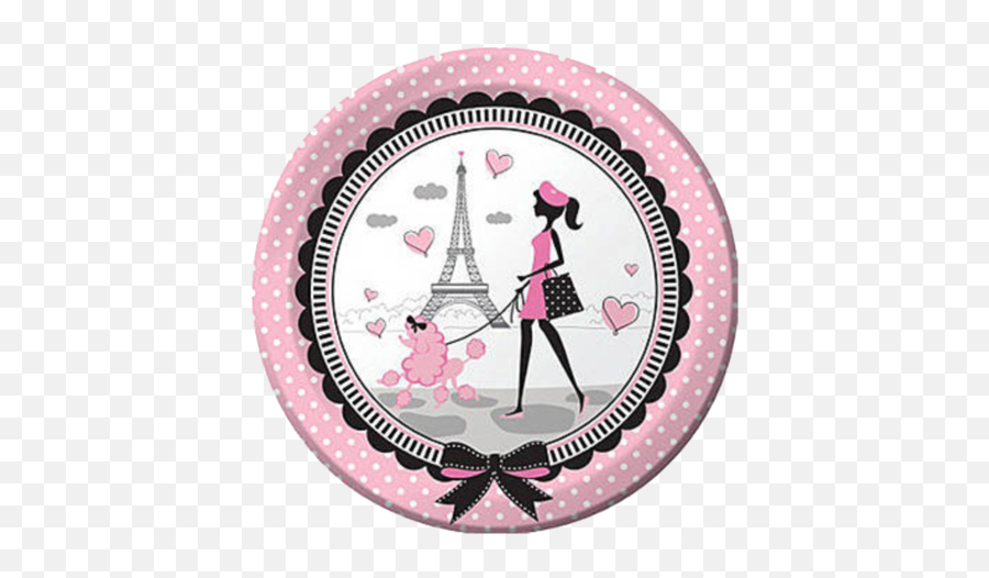 Pink Paris Party Lunch Plates - Paris Party City Emoji,Girly Emoji Party Supplies