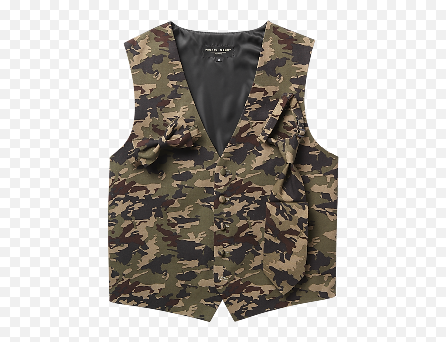 Pronto Uomo Camo Green Formal Vest And Tie Set - Menu0027s Suits Sleeveless Emoji,Camo Print Your Emotion