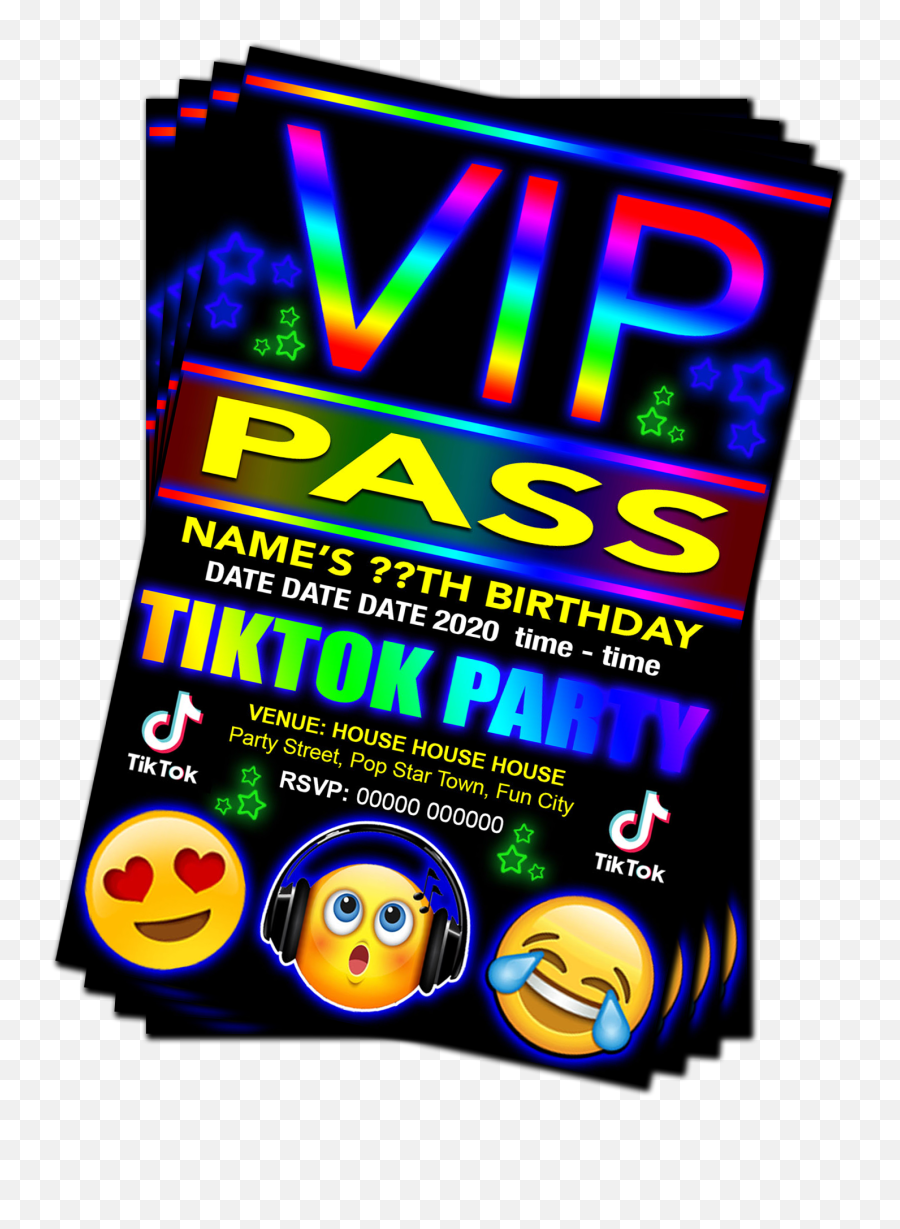 Tiktok Birthday Party Invitation - Dot Emoji,Emoji Birthday Party