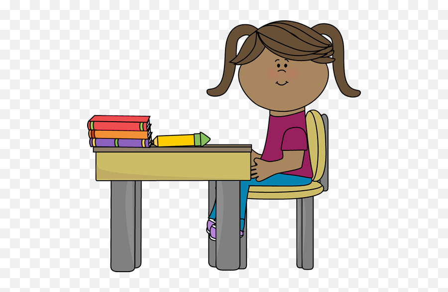 School Girl Sitting At A Desk Clipart - Girl Sitting At Desk Clipart Emoji,Girl Emotions Clipart