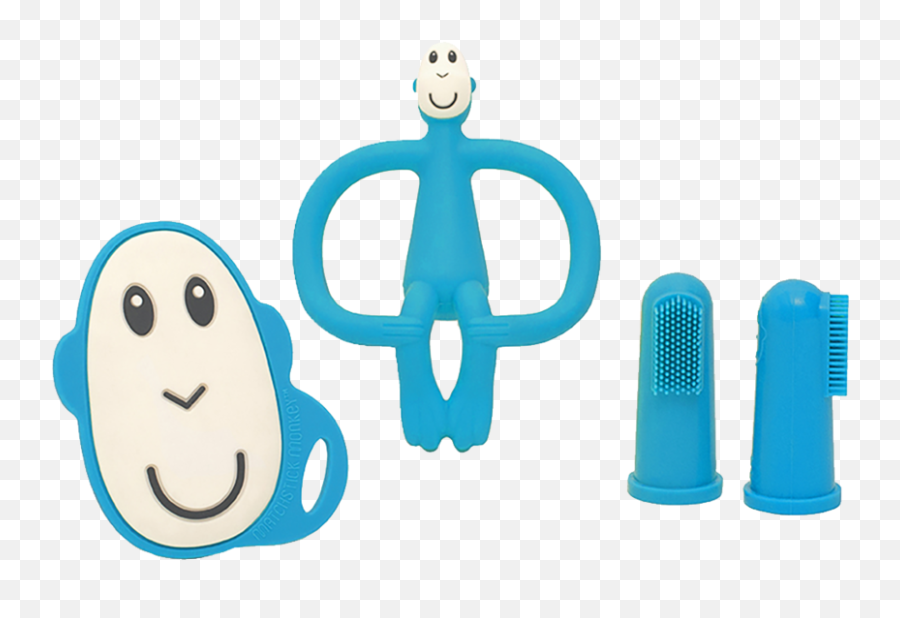 Blue Teething Starter Set U2013 Matchstick Monkey Usa - Matchstick Monkey Bitleksak Emoji,Smiling Monkey Emoticon