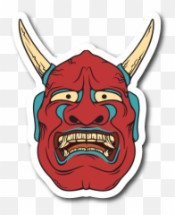 Japanese Noh Mask Vinyl Sticker Japanese Noh Mask Skate - Japanese Noh Mask Stiker Emoji,Tengu Emoji