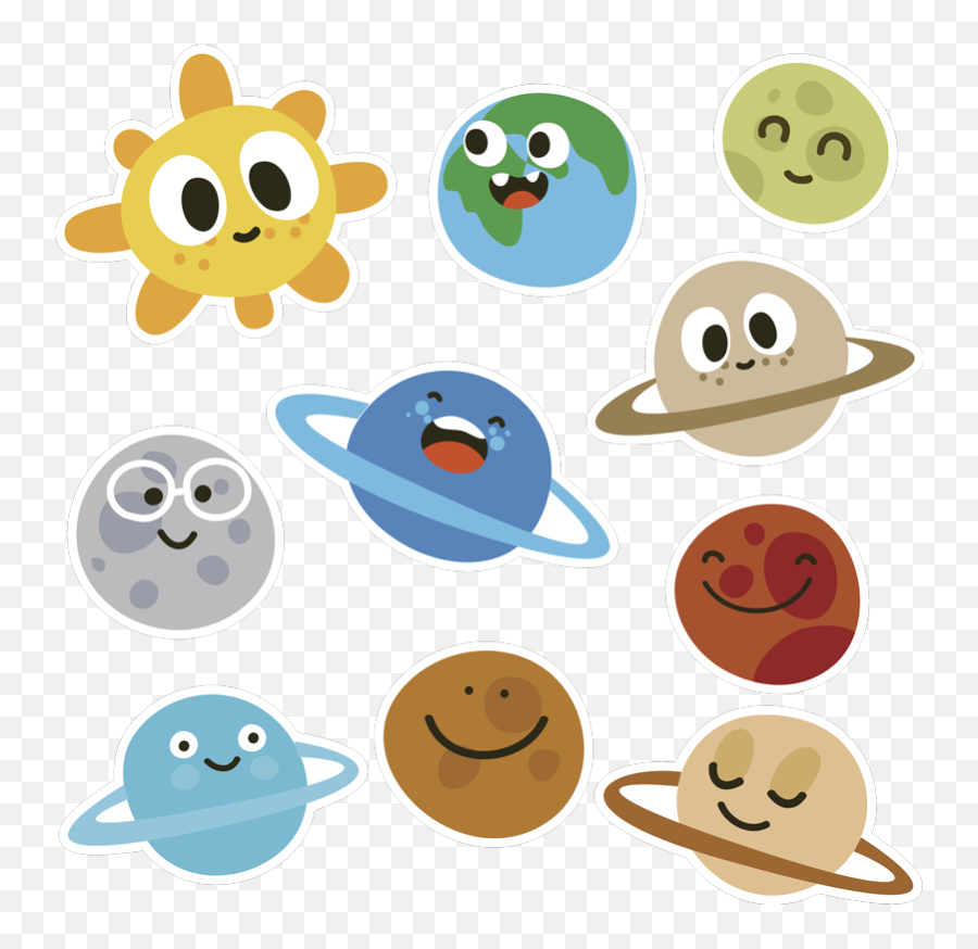 Childish Planets Illustration Wall Art - Nine Planets In Cartoon Emoji,Farmer Emoji