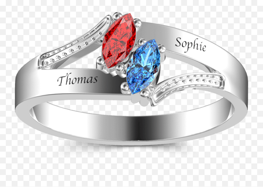 Personalized Birthstone Promise Ring With Engraving Silver Emoji,Wedding Band Emoji