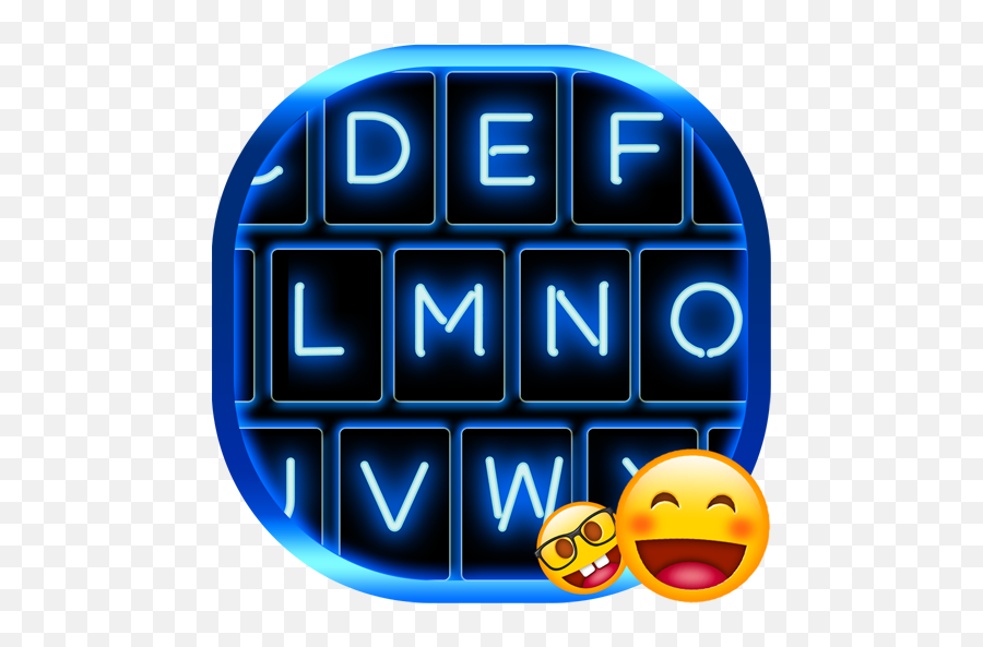 Neon Blue Emoji Keyboard 1 - Happy,Emoji Color Keyboard