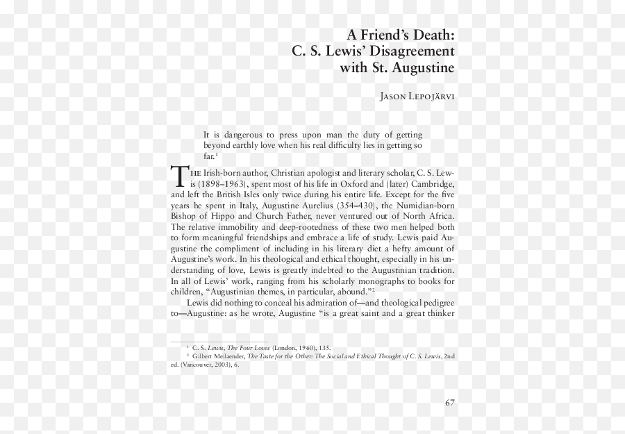 Pdf A Friendu0027s Death C S Lewisu0027s Disagreement With - Document Emoji,C S Lewis Quotes Emotion And Reason