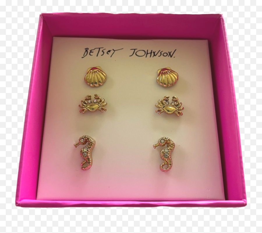 Betsey Johnson 3 Pair Ocean Stud Earring Set Shell Crab U0026 Seahorse Emoji,Emoji Seahorse