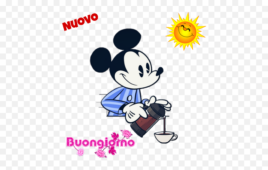 Buonasera Stickers - Mickey Mouse Coffee Emoji,Buon Giorno Emoticon