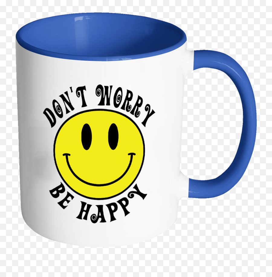 Retro Donu0027t Worry Be Happy Smiley Face Color Accent Coffee Mug - Coffee Mug Be Happy Don T Worry Emoji,Funny Sayings Using Emoticons