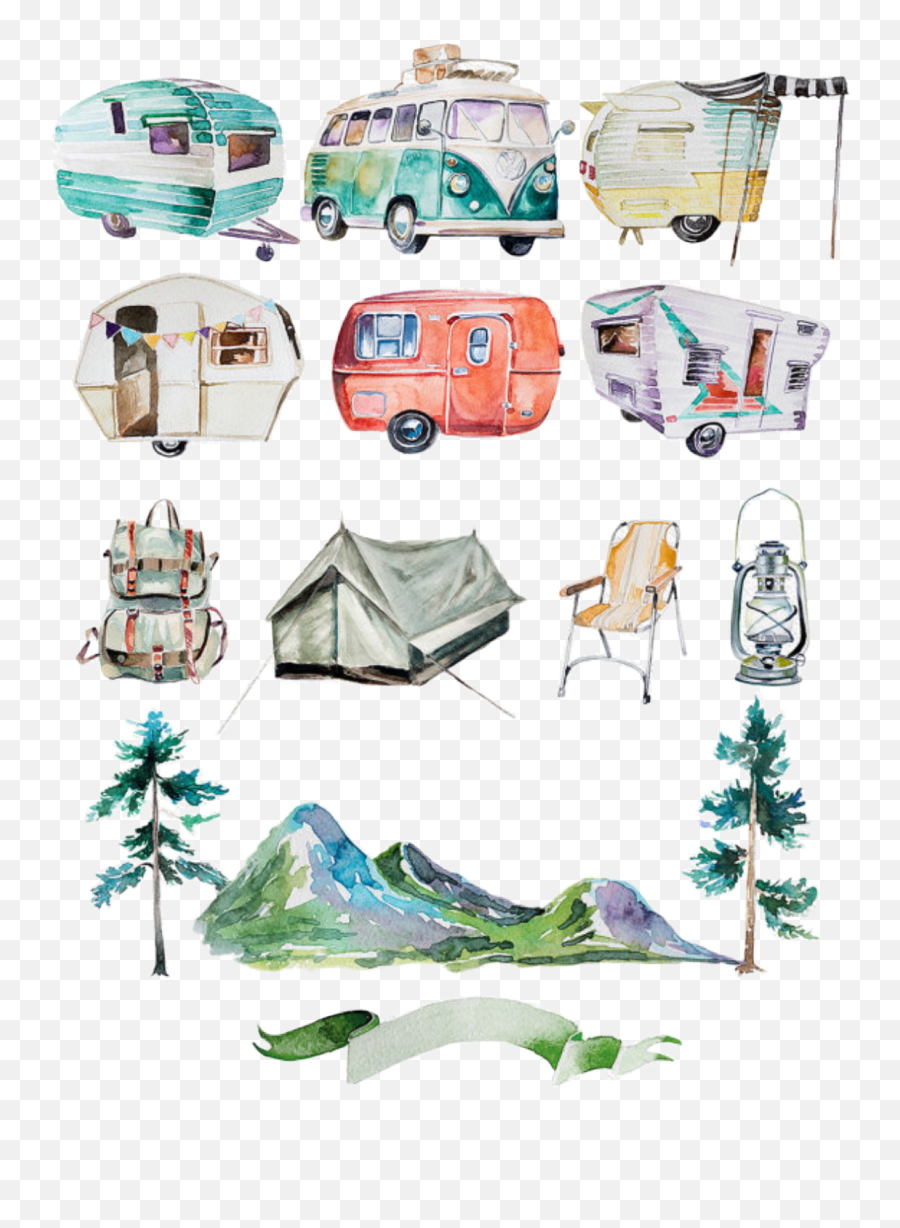 Watercolor Handdrawn Camping Sticker - Vertical Emoji,Happy Camper Emoji