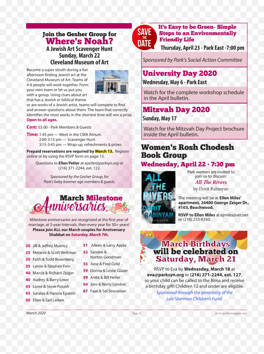 Park Synagogue March Bulletin 2020 Simplebookletcom - Language Emoji,Freddie King Basics Of Emotion