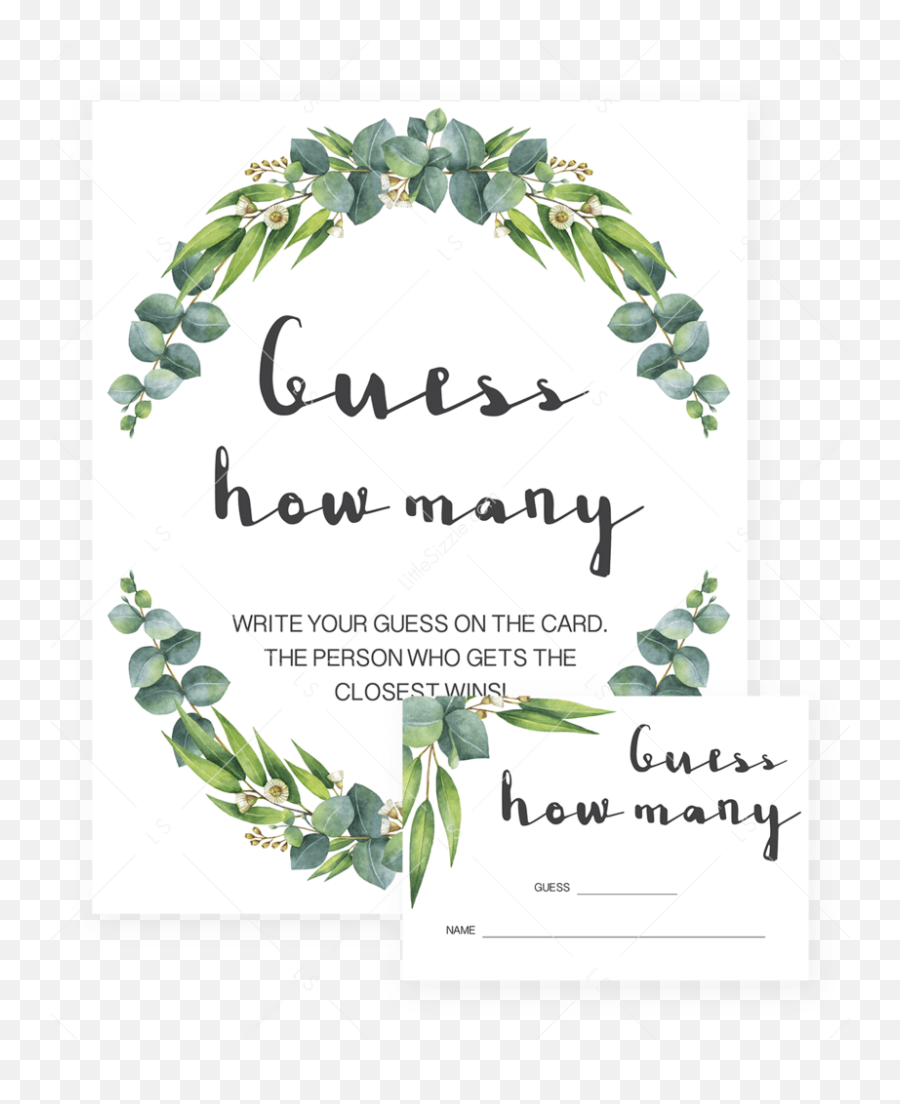 Greenery Baby Shower Guess How Many Game Printable Instant - Baby Names List Template Emoji,Name The Emoji Card Game