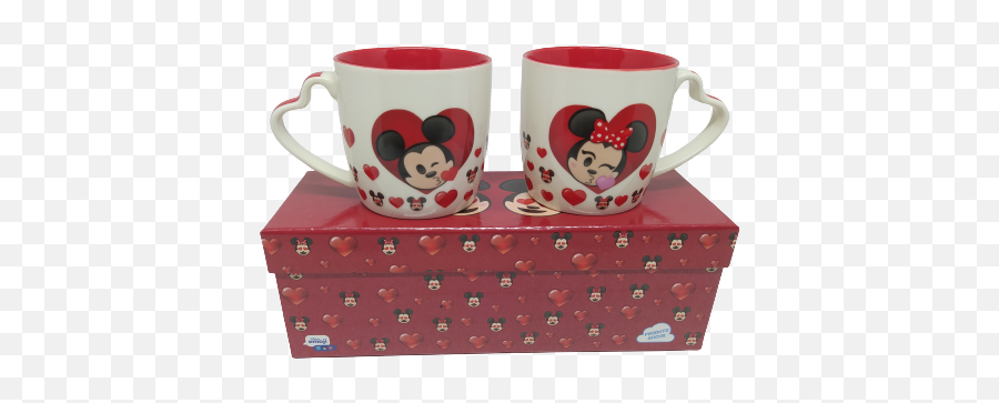 Canecas Coracao 300ml Mickey - Kit C 2 Canecas C Alça Coração Mickey E Minnie Emoji,Minnie Emoji