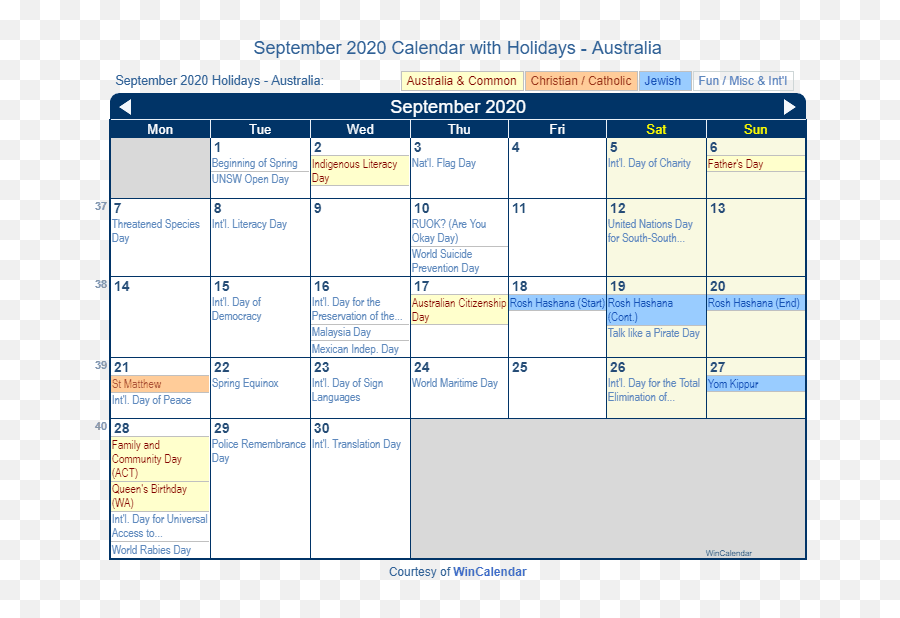 September 2020 Calendar With Holidays - Australia Vertical Emoji,Australian Flag Emoji