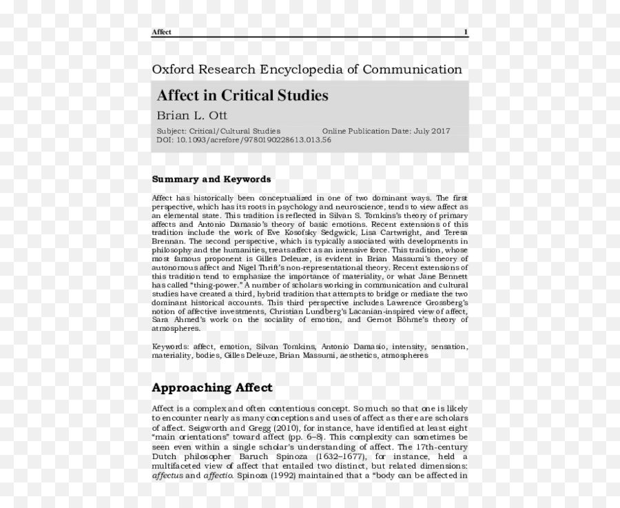 Pdf Affect In Critical Studies Brian L Ott - Academiaedu Document Emoji,Emotions Influecne Autonomic Resctions Primarlt Fhrough Thevintsgration In The