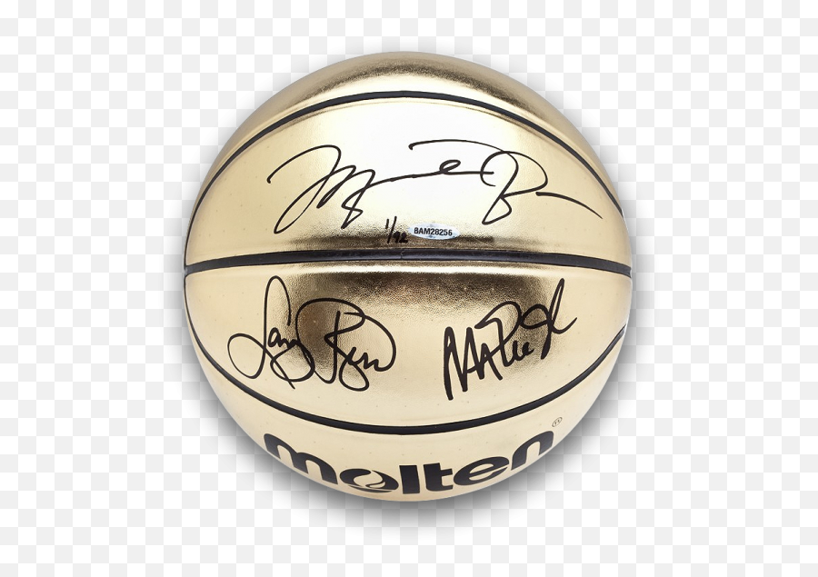 Michael Jordan Signed Gold Basketball - Michael Jordan Larry Bird Magic Johnson Signed Basketball Gold Emoji,Michael Jordan Gold Emotion