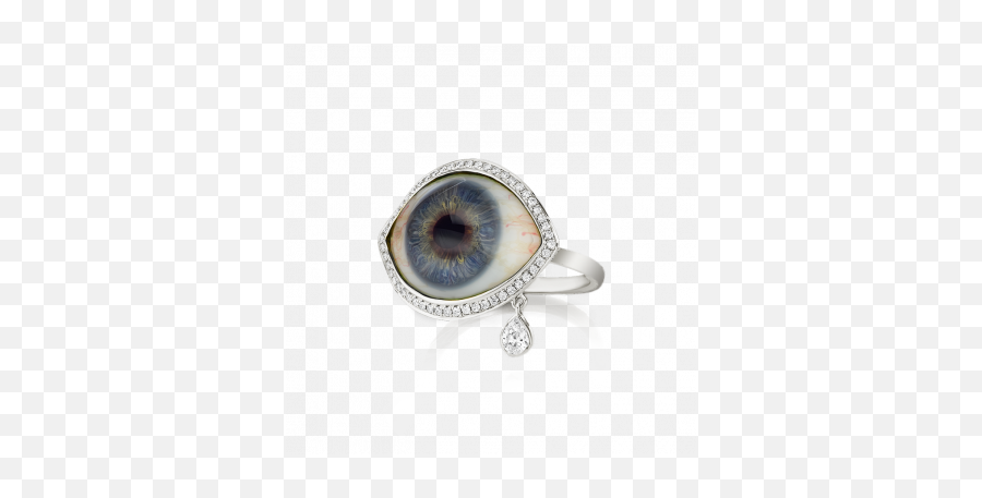 Diamond Halo Natural Eye With Tear Finger Ring Image 1 - Solid Emoji,Tear Eye Emotion