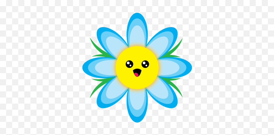 Kawaii Flower Illustration - 07 Flor Azul Dibujo Animado Emoji,Kawaii Flower Emoji