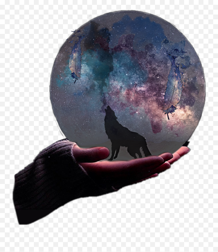 Wolf Moon Galaxy Night Clouds Hand - Dog Emoji,Wolf Moon Emoji