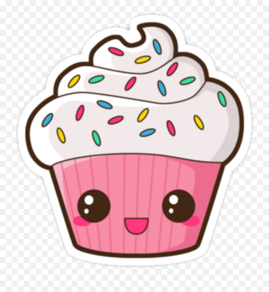 Kawaii Pink Cupcake Dessert Face Cupcake Kawaii Png Emoji Emoticon 